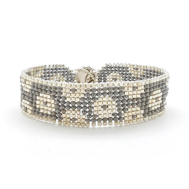Brazalete Telar Plata Delgado Rondanas Gris Aperlado